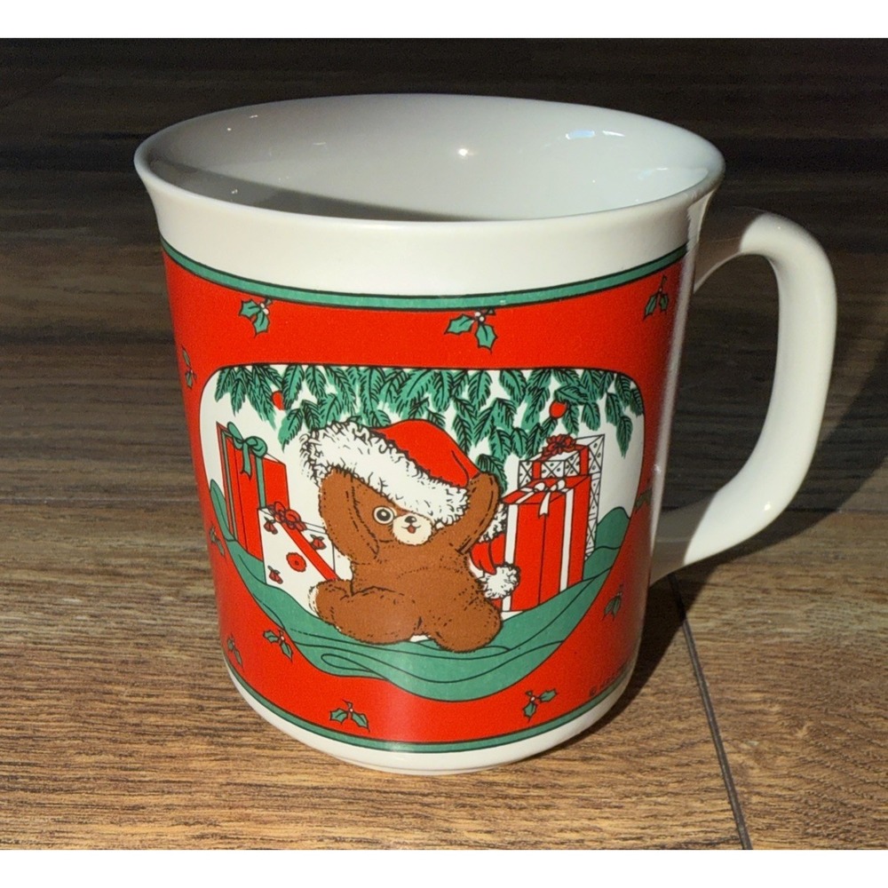 Vintage 1989 House of Lloyd Teddy‎ Bear Red Christmas Mug Made In Taiwan